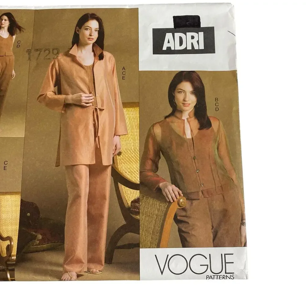 Vintage ADRI VOGUE Sewing Pattern V2851 Shirt Jacket Top Pants 14, 16, 18 UC